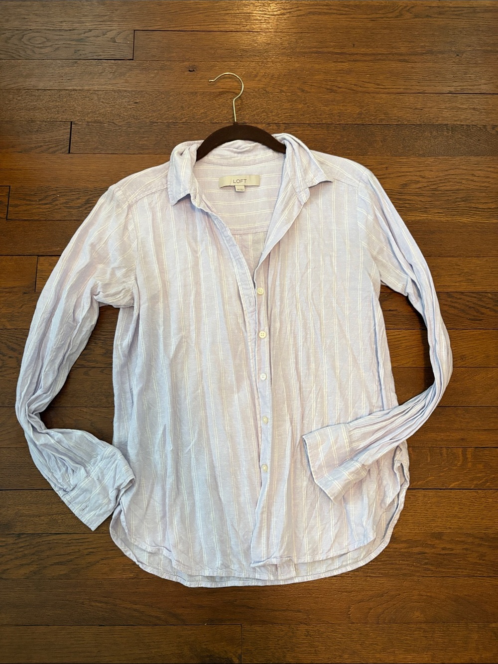 LOFT women’s light purple Striped Button-Up Shirt